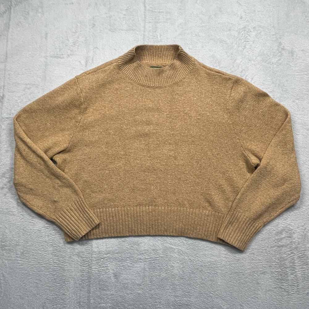 American Eagle Sweater Women XXL Tan Mock Neck Cropped Relaxed Knit Pullover